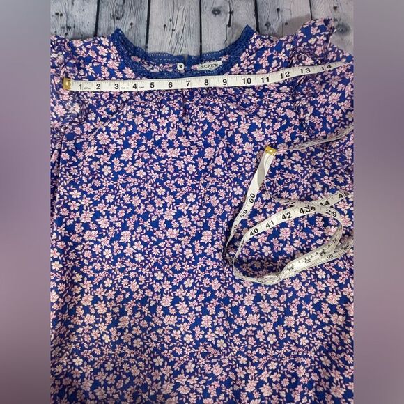 J Crew Cobalt Blue Pink Ditzy Cottagecore Romantic Sweet Long Sleeve Blouse XS - Picture 7 of 13